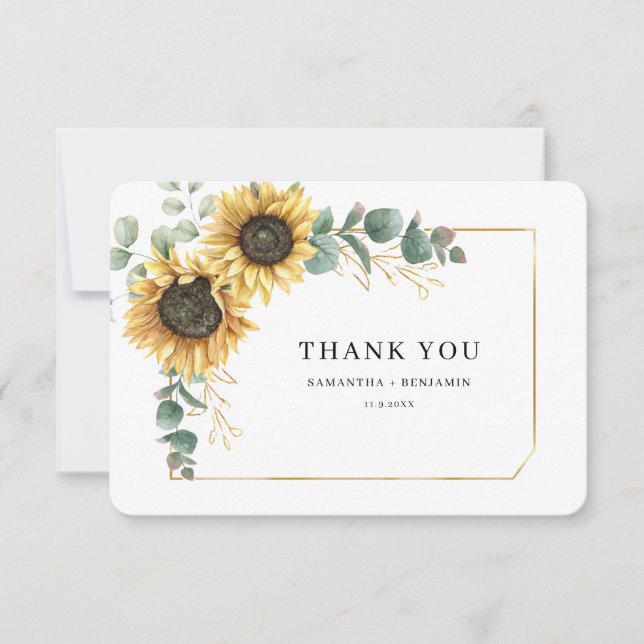 Floral Sunflower Eucalyptus Wedding Thank You (Front)