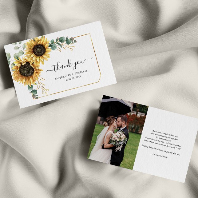 Floral Sunflower Eucalyptus Wedding Thank You Card (Creator Uploaded)