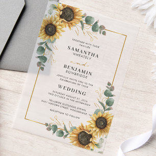 Floral Sunflower Eucalyptus Wedding Vellum Invitations