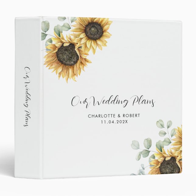 Floral Sunflower Greenery Botanical Wedding Binder (Front/Spine)