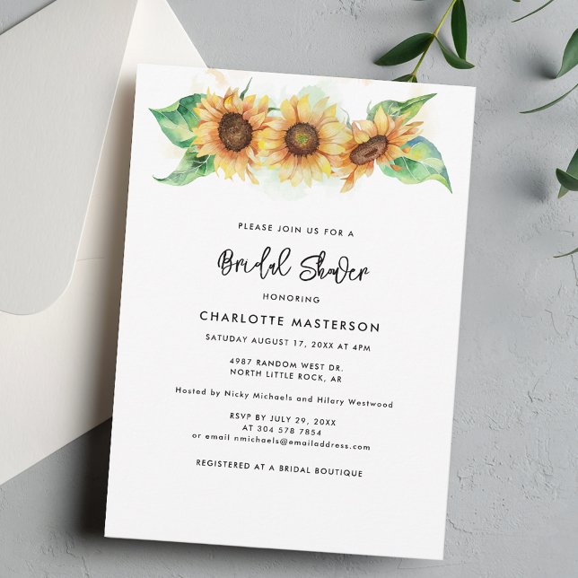 Floral Sunflower Greenery Script Bridal Shower Invitation (Floral Sunflower Script Bridal Shower Invitation)