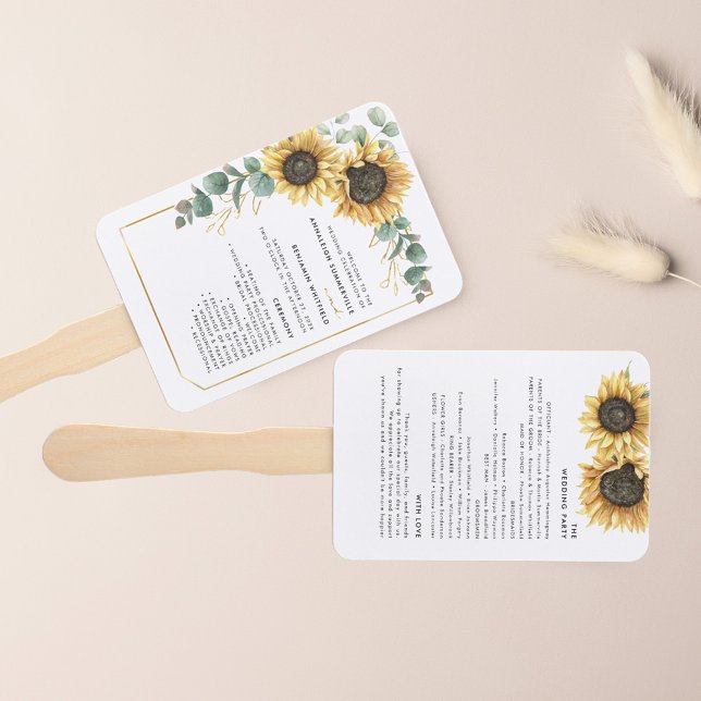 Floral Sunflower Greenery Wedding Program Hand Fan (Sunflower Eucalyptus Greenery Floral Wedding Program Hand Fan)