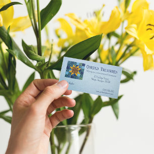 Floral Sunflower on Blue Patchwork Quilt Geometric Business Card