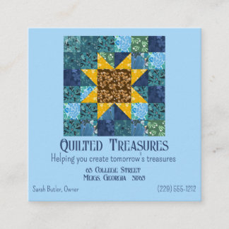 Floral Sunflower on Blue Patchwork Quilt Geometric Square Business Card