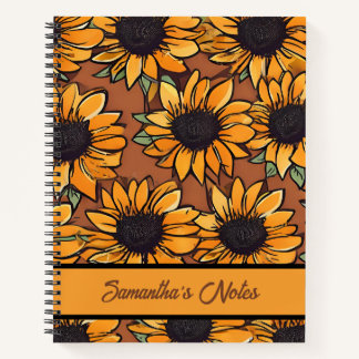 Floral Sunflower Pattern Personalized Notebook