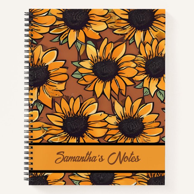 Floral Sunflower Pattern Personalized Notebook (Front)