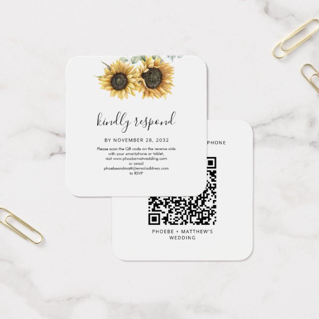 Floral Sunflower QR Code Site Mariage RSVP (Bureau)