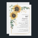Floral Sunflower Script 60th Birthday Invitation<br><div class="desc">Eucalyptus Sunflower Floral Script 60th Birthday Invitation you can easily customize with your party details by clicking the "Personalize" button. Featuring bright yellow floral and greenery succulent with a gold foil geometric frame and modern typography</div>