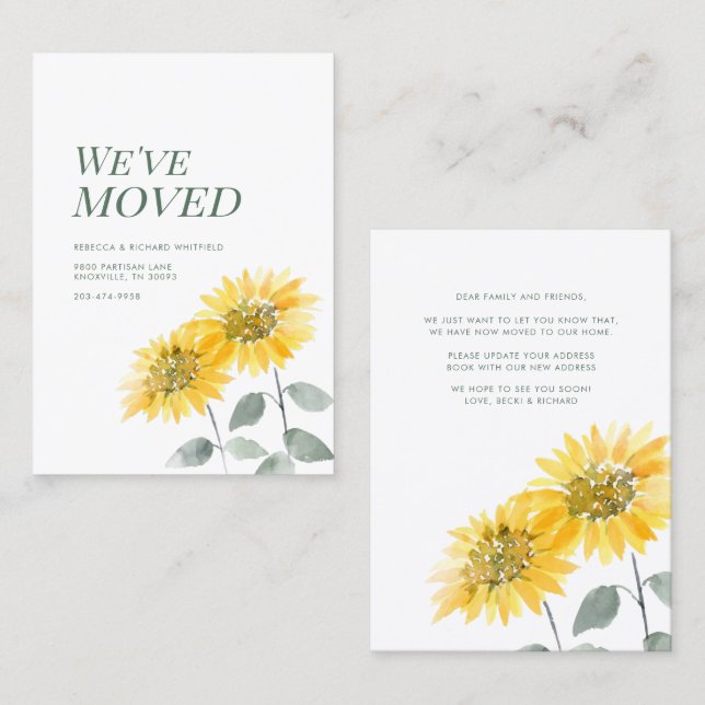Floral Sunflower Watercolor Moving Announcement (Front/Back)