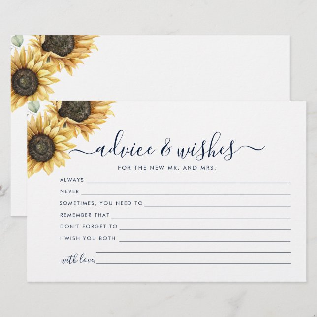 Floral Sunflower Wedding Advice Card (Front/Back)