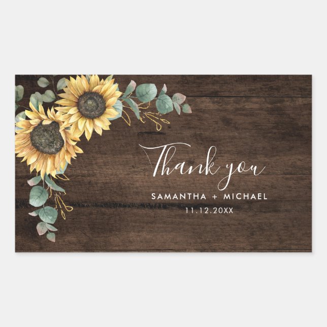 Floral Sunflower Wedding Rustic Thank You Sticker (Front)