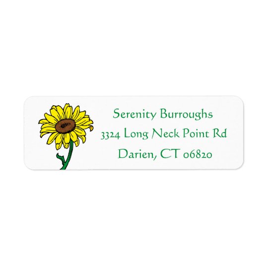 Floral Sunflower Yellow & Green Flowers Wedding Return Address Label