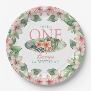 Floral Surf Board The Big One 1st Birthday Paper Plate