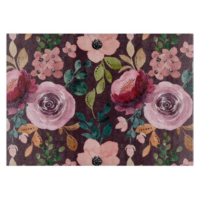 Floral Surface Pattern-Fashion Watercolor Colourfu Cutting Board (Front)