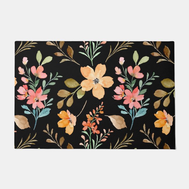 Floral Surface Pattern- Fashion Watercolor Spring Doormat (Front)