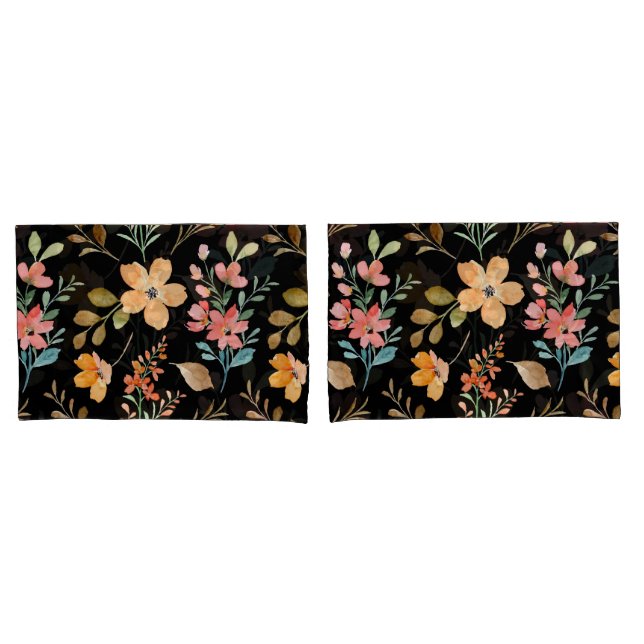 Floral Surface Pattern- Fashion Watercolor Spring  Pillowcase (Front-Set)