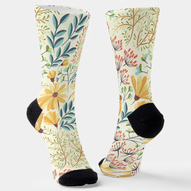 Floral Surface Pattern- Stylish Abstract Wallpaper Socks (Angled)