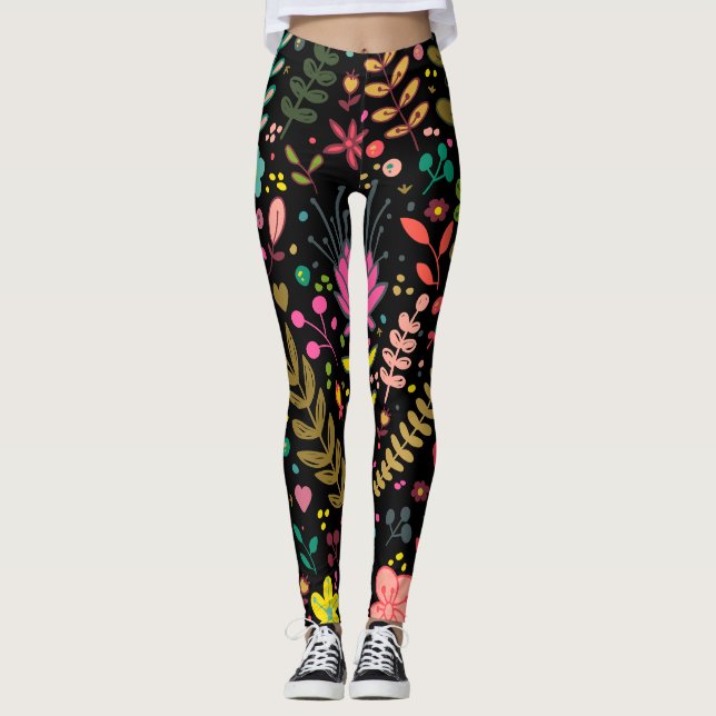 Floral Surface Pattern- Stylish Flowers Wallpaper  Leggings (Front)