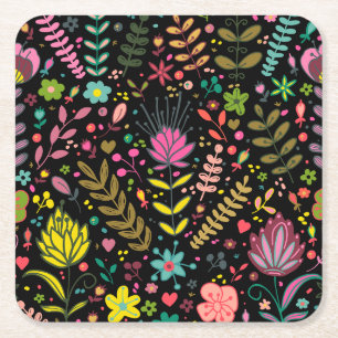 Floral Surface Pattern- Stylish Flowers Wallpaper  Square Paper Coaster