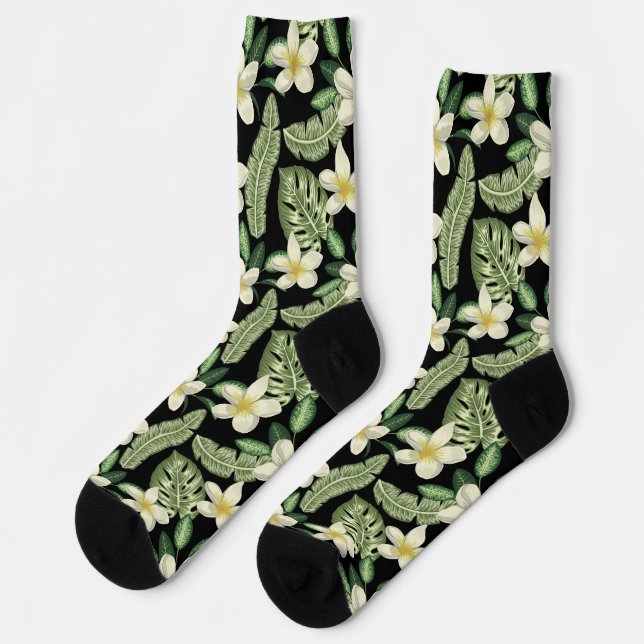 Floral surface pattern Tropical flowers and leaves Socks (Left)