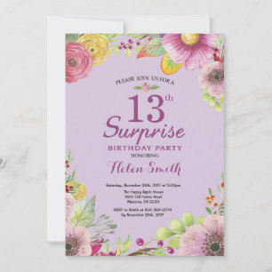 Floral Surprise 13e anniversaire Invitation violet