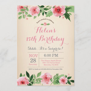 Floral Surprise 15e anniversaire Invitation rose