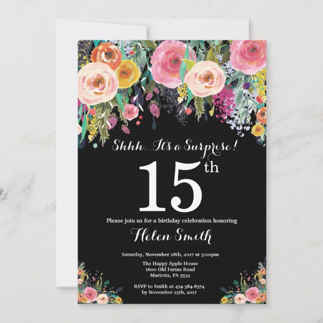 Floral Surprise 15th Birthday Invitation (Front)
