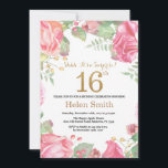 Floral Surprise 16th Birthday Gold Glitter Invitation<br><div class="desc">Floral Surprise 16th Birthday Invitation for Women. Watercolor Botanical Floral Flower. Gold Glitter. Pink Peonies Floral Flowers. Kids Girl Lady Birthday. For further customization,  please click the "Customize it" button and use our design tool to modify this template.</div>
