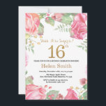 Floral Surprise 16th Birthday Gold Glitter Invitation<br><div class="desc">Floral Surprise 16th Birthday Invitation for Women. Watercolor Botanical Floral Flower. Gold Glitter. Pink Peonies Floral Flowers. Kids Girl Lady Birthday. For further customization,  please click the "Customize it" button and use our design tool to modify this template.</div>