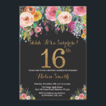 Floral Surprise 16th Birthday Invitation Gold<br><div class="desc">Floral Surprise 16th Birthday Invitation for Women. Watercolor Floral Flower. Black and Gold Glitter. Pink,  Yellow,  Orange,  Purple Flower. Kids Birthday. For Girl Lady Teen Teenage. For further customization,  please click the "Customize it" button and use our design tool to modify this template.</div>