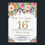 Floral Surprise 16th Birthday Invitation Gold<br><div class="desc">Floral Surprise 16th Birthday Invitation for Women. Watercolor Floral Flower. Gold Glitter. Pink,  Yellow,  Orange,  Purple Flower. Kids Birthday. Girl Lady Teen Teenage Bday Bash. For further customization,  please click the "Customize it" button and use our design tool to modify this template.</div>