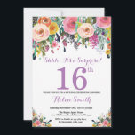 Floral Surprise 16th Birthday Invitation Purple<br><div class="desc">Floral Surprise 16th Birthday Invitation for Women. Watercolor Floral Flower. Pink, Yellow, Orange, Purple Flower. Kids Birthday. Girl Birthday. 30th 40th 50th 60th 70th 80th 90th 100th 13th 15th 16th 18th 20th 21st Any Age. For further customization, please click the "Customize it" button and use our design tool to modify...</div>