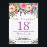 Floral Surprise 18th Birthday Invitation Purple<br><div class="desc">Floral Surprise 18th Birthday Invitation for Women. Watercolor Floral Flower. Pink, Yellow, Orange, Purple Flower. Adult Birthday. 30th 40th 50th 60th 70th 80th 90th 100th 13th 15th 16th 18th 20th 21st Any Age. For further customization, please click the "Customize it" button and use our design tool to modify this template....</div>