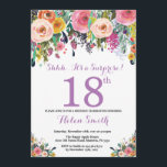 Floral Surprise 18th Birthday Invitation Purple<br><div class="desc">Floral Surprise 18th Birthday Invitation for Women. Watercolor Floral Flower. Pink, Yellow, Orange, Purple Flower. Adult Birthday. 30th 40th 50th 60th 70th 80th 90th 100th 13th 15th 16th 18th 20th 21st Any Age. For further customization, please click the "Customize it" button and use our design tool to modify this template....</div>