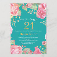 Floral Surprise 21st Birthday Gold and Teal