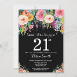 Floral Surprise 21st Birthday Invitation<br><div class="desc">Floral Surprise 21st Birthday Invitation for Women. Watercolor Floral Flower. Black Background. Pink, Yellow, Orange, Purple Flower. Adult Birthday. 13th 15th 16th 18th 20th 21st 30th 40th 50th 60th 70th 80th 90th 100th, Any Ages. For further customization, please click the "Customize it" button and use our design tool to modify...</div>