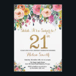 Floral Surprise 21st Birthday Invitation Gold<br><div class="desc">Floral Surprise 21st Birthday Invitation for Women. Watercolor Floral Flower. Gold Glitter. Pink,  Yellow,  Orange,  Purple Flower. Adult Birthday. For further customization,  please click the "Customize it" button and use our design tool to modify this template.</div>