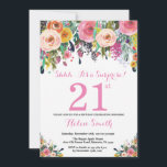 Floral Surprise 21st Birthday Invitation Pink<br><div class="desc">Floral Surprise 21st Birthday Invitation for Women. Watercolor Floral Flower. Pink, Yellow, Orange, Purple Flower. Adult Birthday. 30th 40th 50th 60th 70th 80th 90th 100th 13th 15th 16th 18th 20th 21st Any Age. For further customization, please click the "Customize it" button and use our design tool to modify this template....</div>
