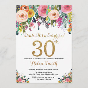 Floral Surprise 30e anniversaire Invitation Or