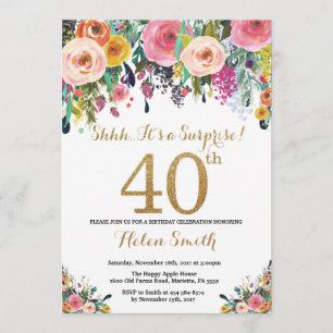 Floral Surprise 40e anniversaire Invitation Or