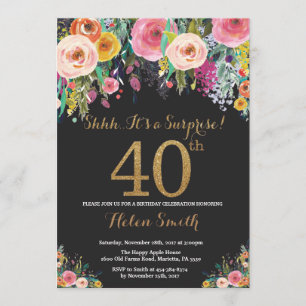 Floral Surprise 40e anniversaire Invitation Or