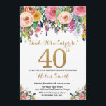 Floral Surprise 40th Birthday Invitation Gold<br><div class="desc">Floral Surprise 40th Birthday Invitation for Women. Watercolor Floral Flower. Gold Glitter. Pink,  Yellow,  Orange,  Purple Flower. Adult Birthday. For further customization,  please click the "Customize it" button and use our design tool to modify this template.</div>