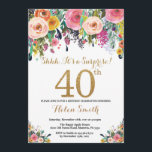 Floral Surprise 40th Birthday Invitation Gold<br><div class="desc">Floral Surprise 40th Birthday Invitation for Women. Watercolor Floral Flower. Gold Glitter. Pink,  Yellow,  Orange,  Purple Flower. Adult Birthday. For further customization,  please click the "Customize it" button and use our design tool to modify this template.</div>