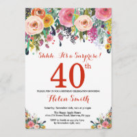 Floral Surprise 40th Birthday Invitation Red