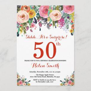 Floral Surprise 50e Anniversaire Invitation Rouge