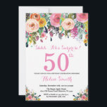 Floral Surprise 50th Birthday Invitation Pink<br><div class="desc">Floral Surprise 50th Birthday Invitation for Women. Watercolor Floral Flower. Pink, Yellow, Orange, Purple Flower. Adult Birthday. 30th 40th 50th 60th 70th 80th 90th 100th 13th 15th 16th 18th 20th 21st Any Age. For further customization, please click the "Customize it" button and use our design tool to modify this template....</div>