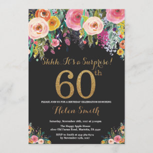 Floral Surprise 60e anniversaire Invitation Or