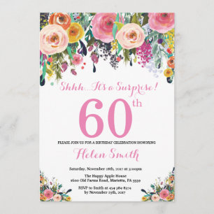 Floral Surprise 60e anniversaire Invitation rose