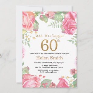 Floral Surprise 60th Birthday Gold Glitter Invitation