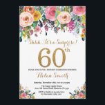 Floral Surprise 60th Birthday Invitation Gold<br><div class="desc">Floral Surprise 60th Birthday Invitation for Women. Watercolor Floral Flower. Gold Glitter. Pink,  Yellow,  Orange,  Purple Flower. Adult Birthday. For further customization,  please click the "Customize it" button and use our design tool to modify this template.</div>